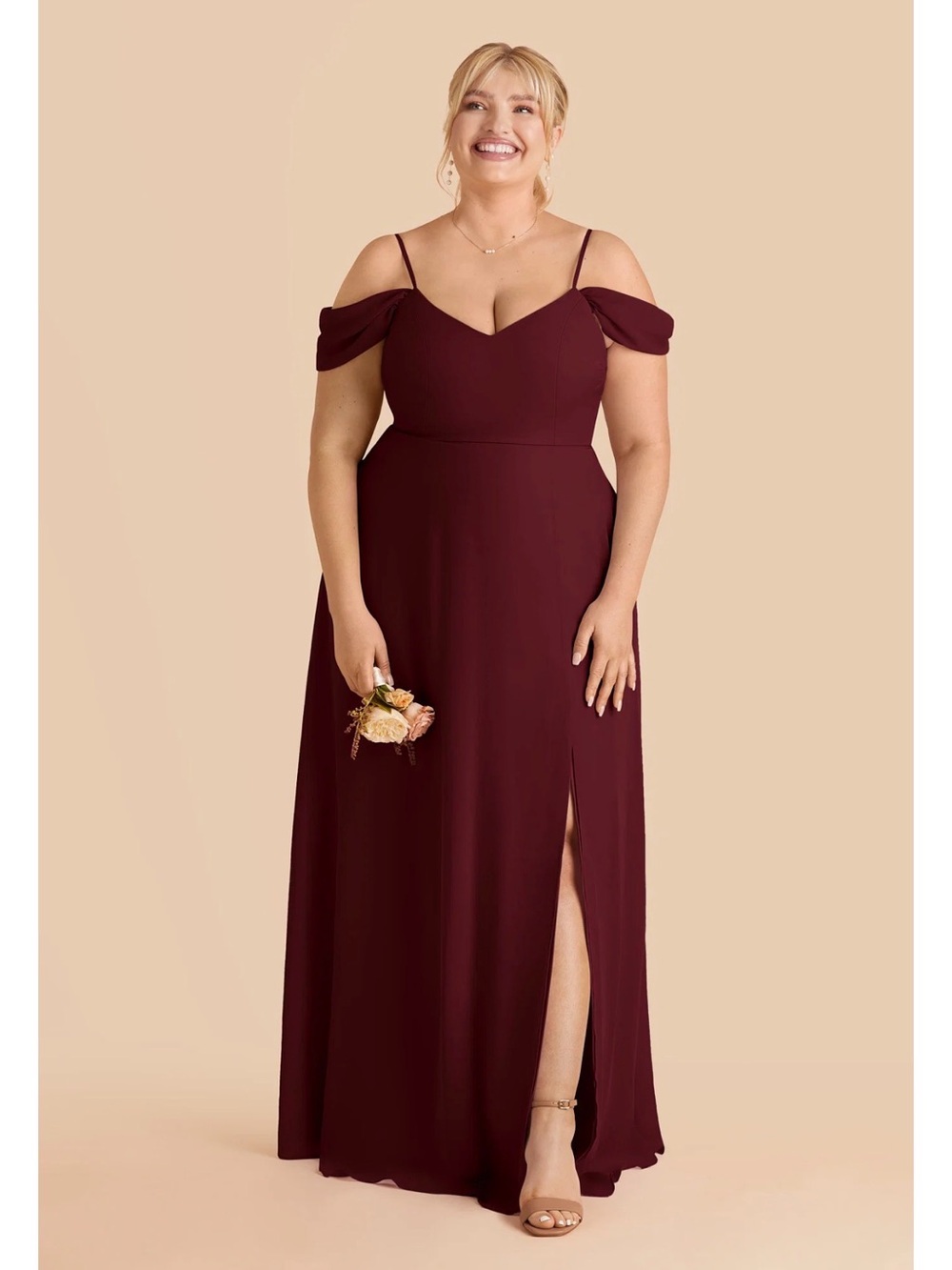 Birdy Grey Devin Convertible Off-Shoulder or Straps Burgundy Gown with Slit